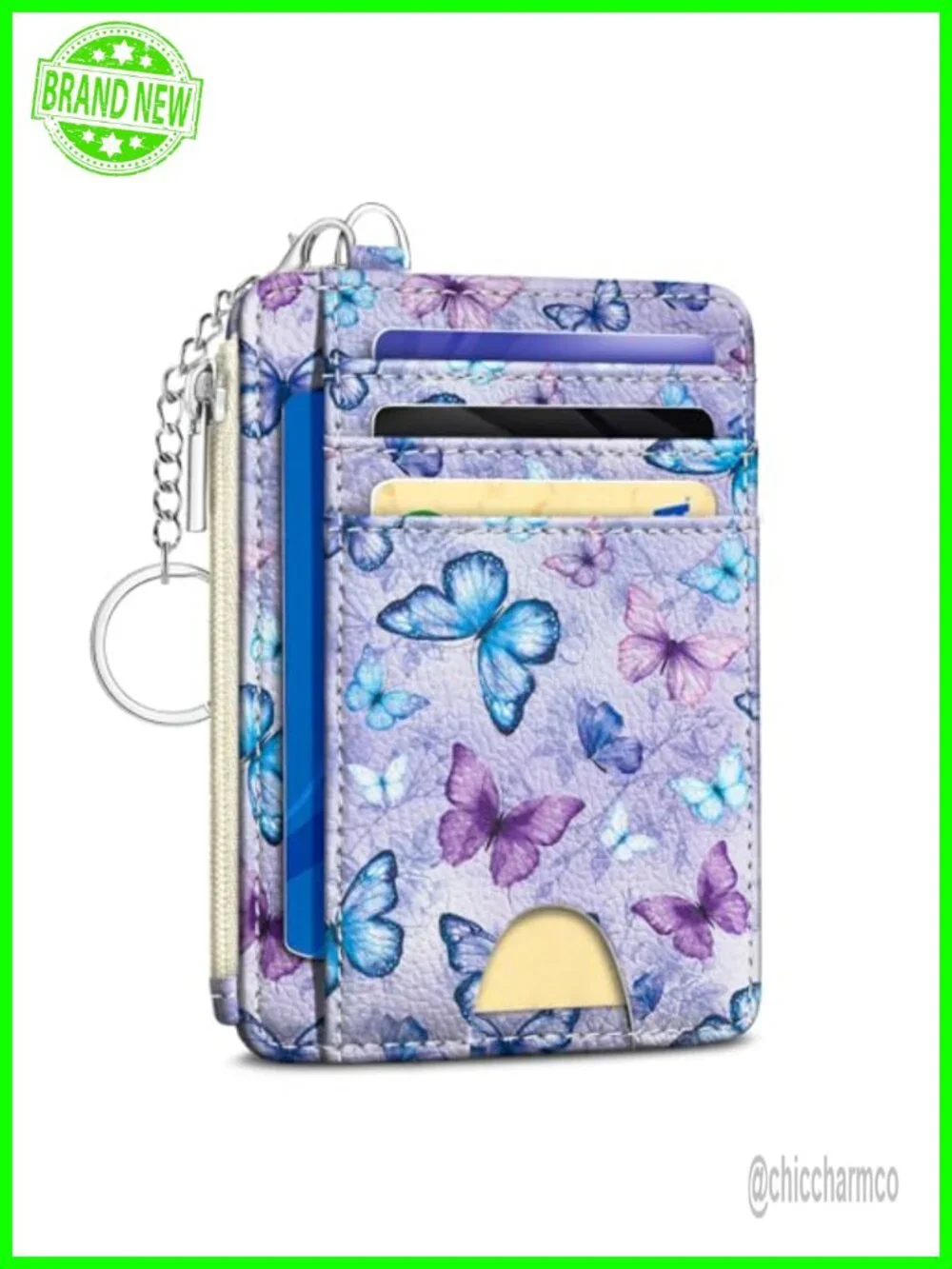 Slim RFID Blocking Card Holder with Zipper Coin Pocket and ID Window